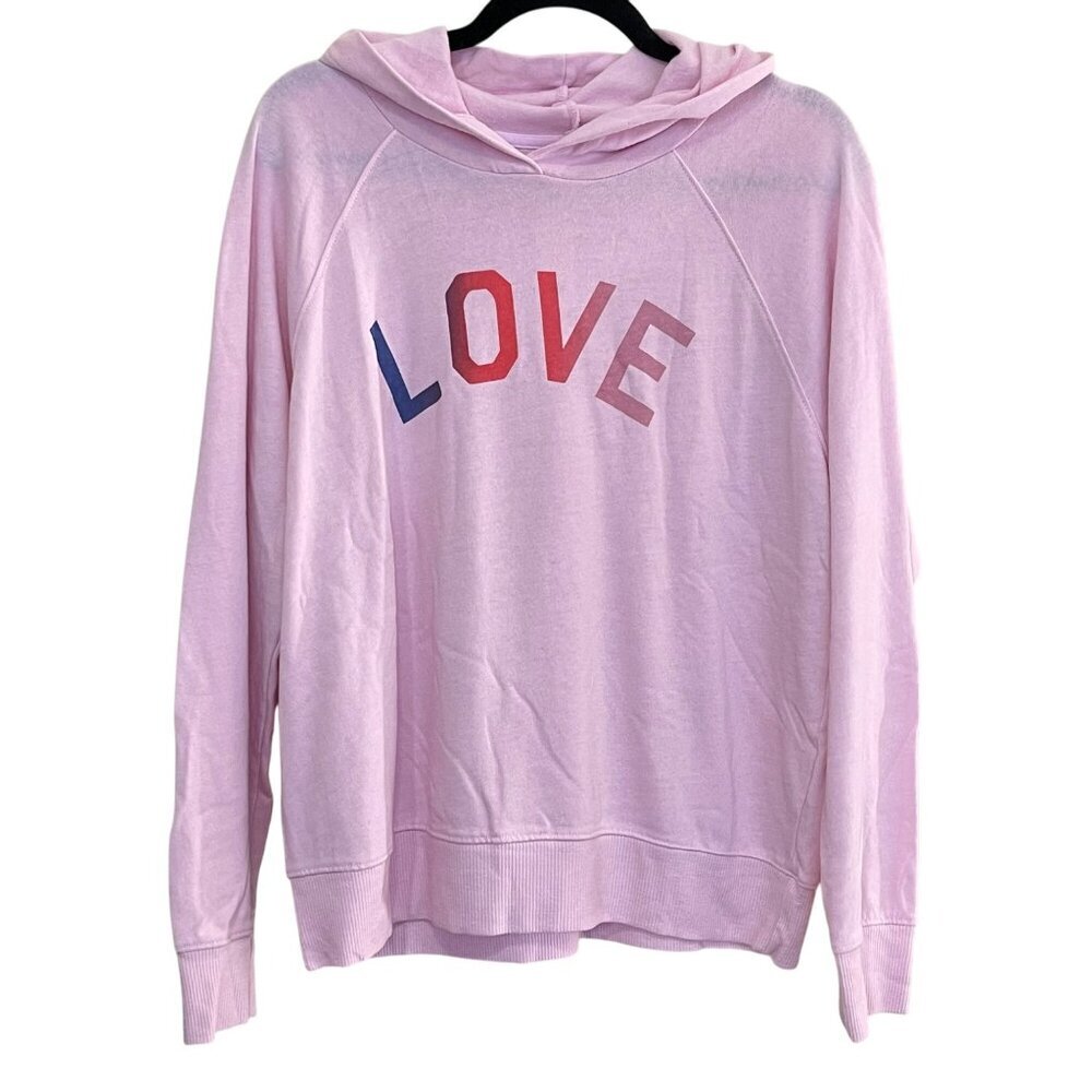 Love Print Sundry Pink Hoodie Size 2 Cotton Blend Womens Casual Long Sleeve Top